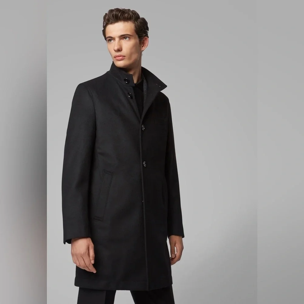 Hugo Boss Black Wool Cashmere Blend Over Coat  Shanty1 Slim Fit Classic Jacket
